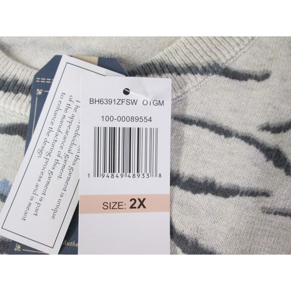 Democracy Jersey Knit Sweater Gray Tiger Tie Sides Pockets Cotton 2X (B9-129) - Picture 8 of 12